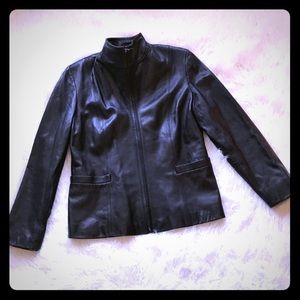 Cole Haan stand collar lambskin leather jacket